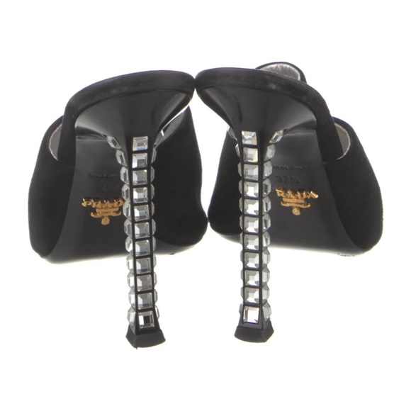 Prada Black Suede Crystal Embellishments Mules/ Slides/ Heels/ Sandals - Picture 1 of 7